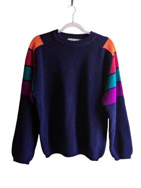 Vintage OP Ocean Pacific Navy Colorblock Knit Sweater - Medium